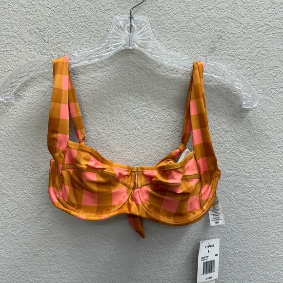 L Space Swimsuit Women's Size S Brown Pink Plaid Bikini Top New - Picture 1 of 3